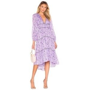 NWOT ULLA JOHNSON Joan Gathered Floral Silk Jacquard Midi Dress In Lilac Size 2